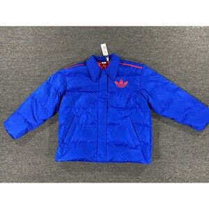Adidas Jacket Womens Medium M Blue Puffer Heritage Monogram Trefoil Duck Down